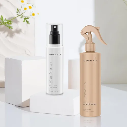Vista 7 de MOEHAIR DUO Pack de suero para el cabello y acondicionador sin enjuague Desenreda y elimina el encrespamiento Suaviza y añade brillo Hidrata