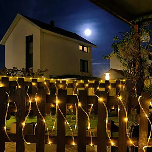 Vista 8 de Tira de luces solares de lichi para exteriores, 16.5 pies, 50 LED, impermeable, con cuerda de luces para exteriores, ideal para decoración