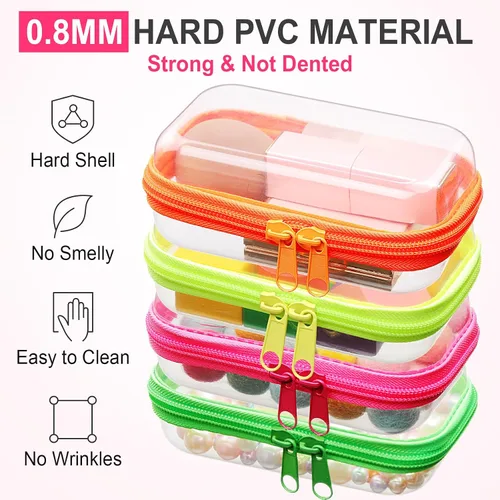 Vista 4 de Hoolerry 4 piezas de estuches rígidos transparentes con cremallera, bolsas de maquillaje, estuche de plástico para lápices, contenedores de caja