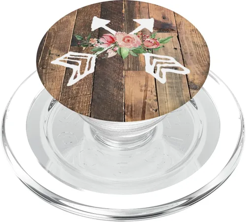 Vista 7 de Chic Floral Boho Diseño de fondo de madera sintética con flechas – PopSockets Grip y soporte para teléfonos y tabletas