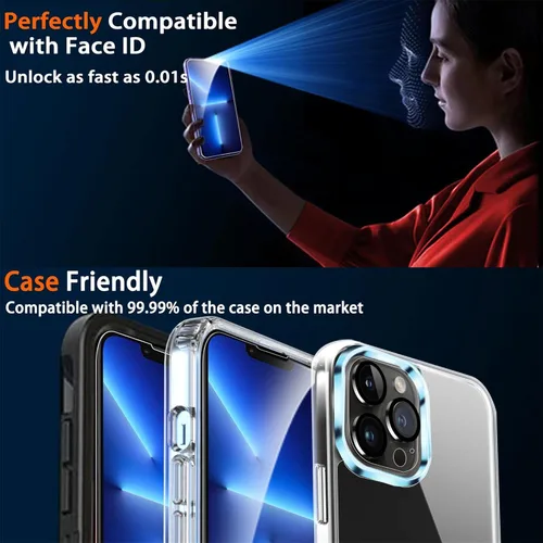 Vista 2 de IMBZBK Paquete de 3 protectores de pantalla para iPhone 13 Pro Max con 3 protectores de lente de cámara de vidrio templado Accesorios Protector