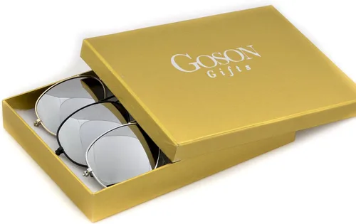 Vista 2 de Set de caja de regalo de aviador con espejo de gafas, .3 - PlataOroNegro - Juego de Lino Dorado