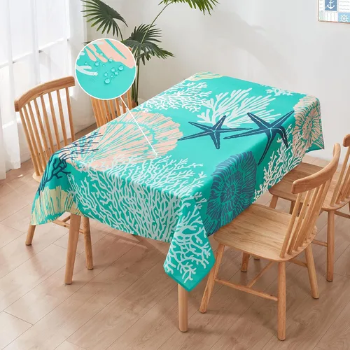 Vista 13 de Mantel redondo náutico costero de 60 pulgadas – Mantel con estampado de océano de playa, impermeable, resistente a las manchas, sin arrugas