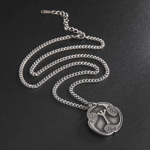 Vista 6 de TEAMER Collar con colgante de amuleto de acero inoxidable de 24 runas de los vikingos nórdicos, joyería con símbolo de la suerte y la bendición