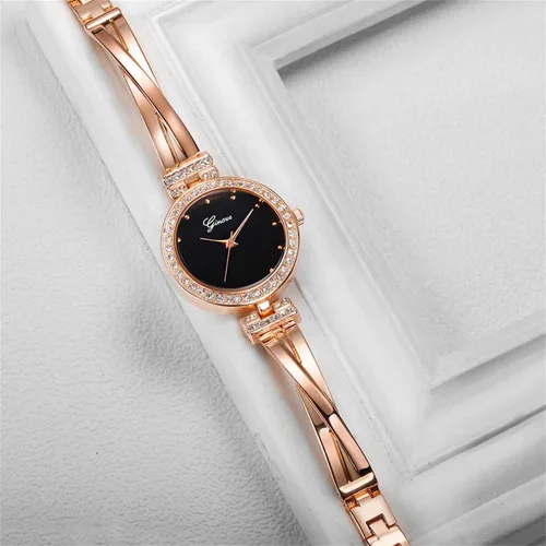 Vista 2 de CdyBox Reloj de cristal para mujer con 3 pulseras, reloj de pulsera de cuarzo, 4 piezas, juego de joyería para mujer