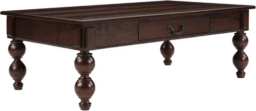 Vista 8 de Homora Mesa auxiliar rectangular de madera con cajón de almacenamiento, mesa de cóctel vintage con patas de madera maciza en forma de calabaza, mesa