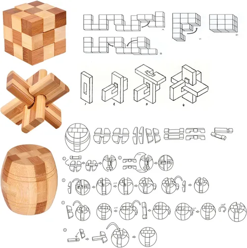 Vista 4 de VolksRose 12 piezas de rompecabezas de madera para ejercitar el cerebro, juegos de rompecabezas de desafío de coeficiente intelectual, juguete