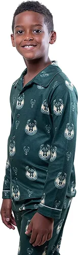 Vista 3 de Ultra Game NBA Boys 2-Piece Loose-fit Button Down Pajamas Set (Sizes 4-20)