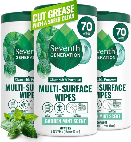 Vista 11 de Seventh Generation Toallitas de limpieza multisuperficie, aroma a menta de jardín, corta grasa y mugre, 35 toallitas