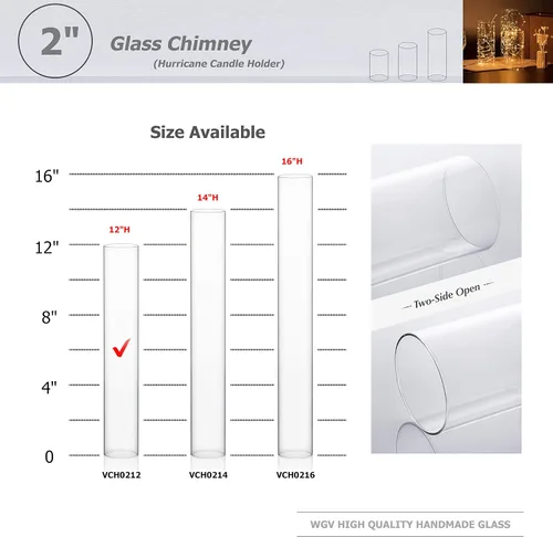 Vista 3 de WGVI Funda para portavelas Hurricane, ancho de 2 pulgadas, altura de 12 pulgadas, portavelas cilíndrico de vidrio transparente, tubo de chimenea
