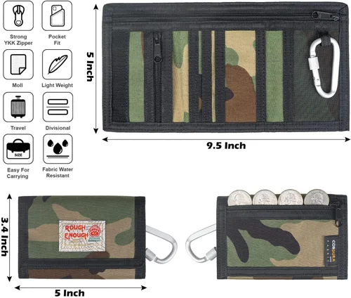Vista 4 de Rough Enough - Cartera de camuflaje para niños y adolescentes con llavero de cordón triple