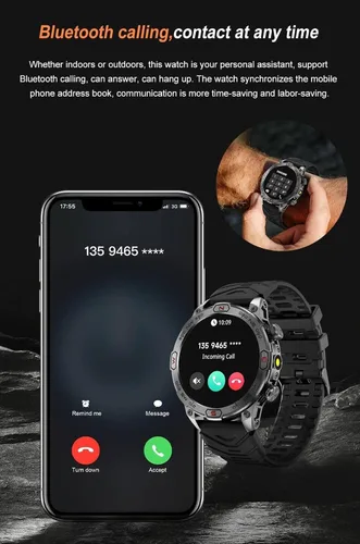 Vista 4 de Reloj inteligente para Google Pixel 7 Pro - con linterna LED, pantalla AMOLED de 1.43 pulgadas, reloj inteligente al aire libre