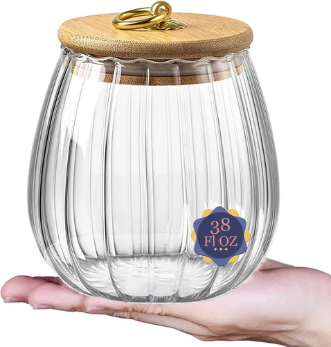 Vista 11 de Frascos de vidrio con tapas de bambú, contenedores de vidrio de 23 FL OZ con tapas herméticas para almacenamiento, tarros grandes de caramelo