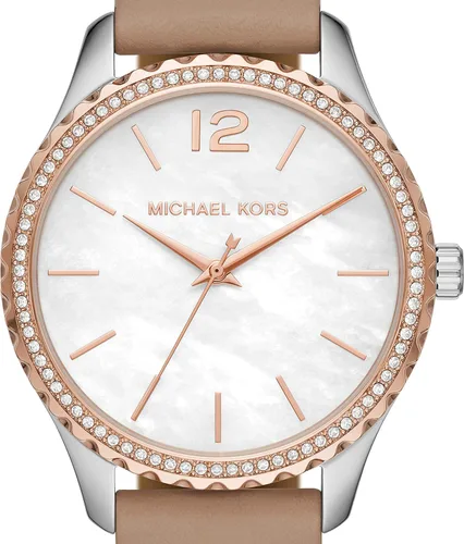 Vista 4 de Michael Kors Reloj cronógrafo de acero inoxidable Layton, Cuero marrón, Reloj de cuarzo