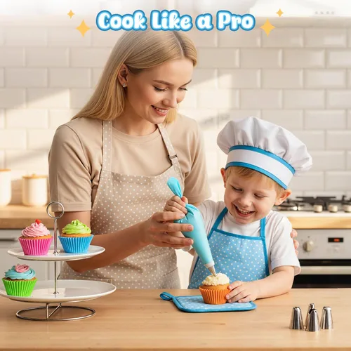 Vista 5 de LovesTown Juegos de Cocina y Horneado para Niños, 32 Piezas Accesorios de Cocina de Juguete Juguetes de Juego de Simulación para Cumpleaños de Niños