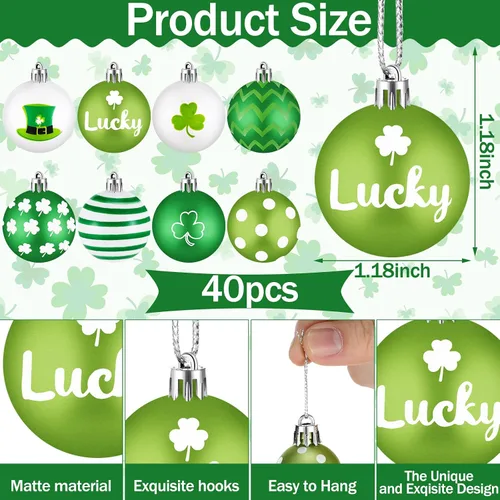 Vista 4 de Libima 40 adornos para árbol del día de San Patricio, decoración colgante del día de San Patricio, bolas de trébol irlandés, decoraciones