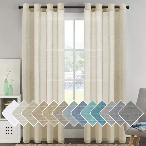 Vista 24 de H.VERSAILTEX Cortinas de lino de mezcla natural para sala de estar/cortinas de lino semitransparentes reductoras de luz de 54 pulgadas de largo