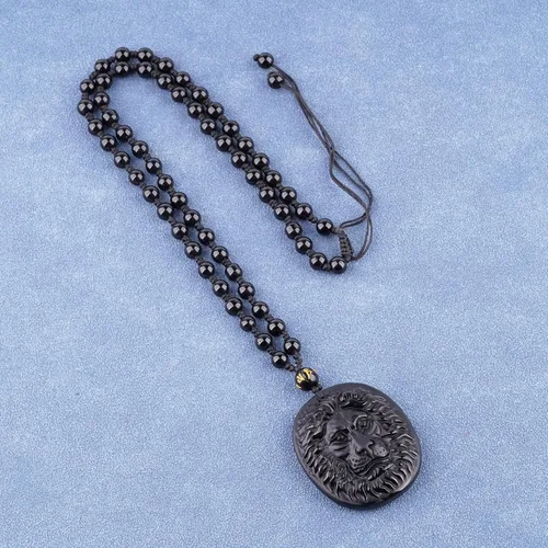 Vista 3 de ASGIFT Collar de la suerte de obsidiana, dije de protección de amuleto de piedra de poder con cadena de cuentas ajustable, cristal curativo, regalo