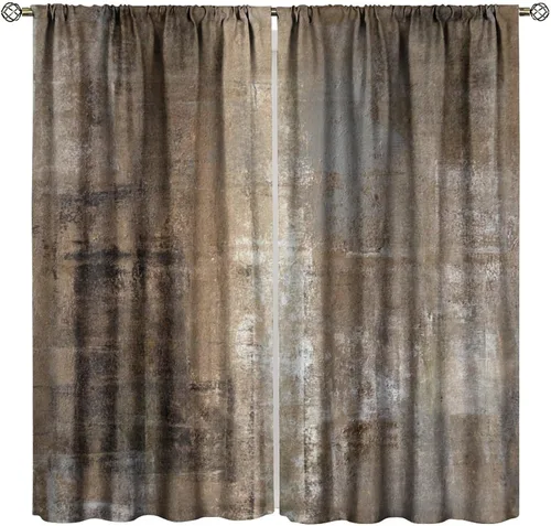 Vista 8 de Cortinas rústicas occidentales marrones con patrón de cornamenta para puerta, con bolsillo para barra, cortinas de ventana para dormitorio, sala