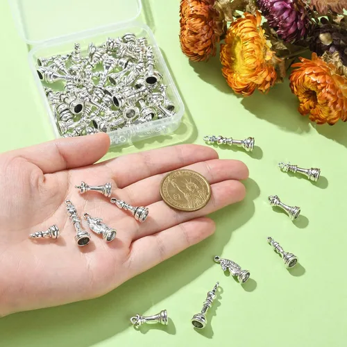 Vista 3 de LiQunSweet 60 piezas de 6 estilos 3D Bishop Queen Peón Internacional de piezas de ajedrez para hacer joyas, collares, pulseras, aretes, a granel
