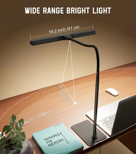 Vista 2 de Lámpara de escritorio para oficina en casa con base, luz de escritorio con cuello de cisne ajustable, adaptador USB de 12 W, control táctil, 5