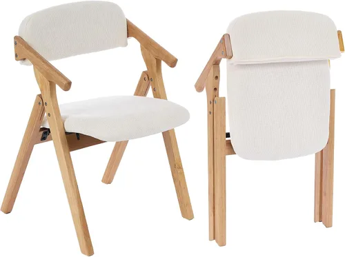 Vista 10 de Sillas plegables con asientos acolchados, silla de comedor apilable de madera, sillas de comedor plegables fáciles de almacenar para cocina, sala