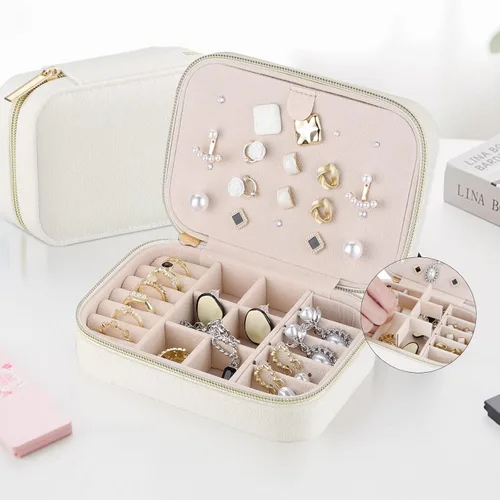 Vista 2 de Firelex Joyero de viaje para joyas, organizador portátil de joyería, estuche de joyería de terciopelo para mujer, mini caja de joyería para anillos
