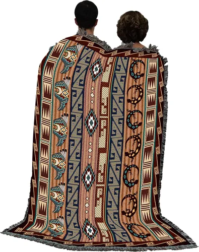 Vista 3 de Pure Country Weavers - Manta con fetiches - Inspirada en nativos americanos del suroeste - Manta tejida de regalo, algodón, 72x54, fabricada en EE.UU