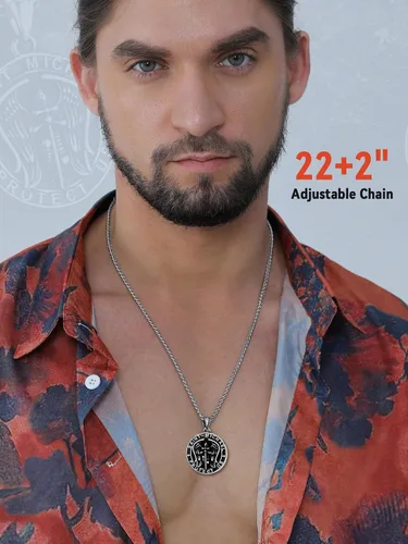 Vista 2 de FaithHeart Saint Michael Necklace, Stainless Steel18K Gold Plated St Michael the Archangel Pendant Amulet for Men Women with Gift Packaging