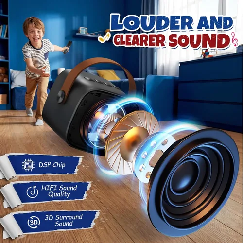 Vista 3 de YLL Máquina de karaoke para niños y adultos, regalos de cumpleaños para Negro
