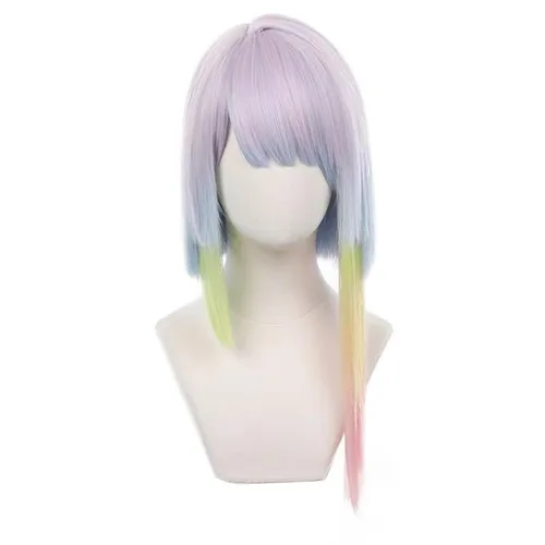 Vista 3 de Peluca larga negra y azul mezclada con flequillo para mujer, ideal para Halloween y fiestas de Navidad Negro azul
