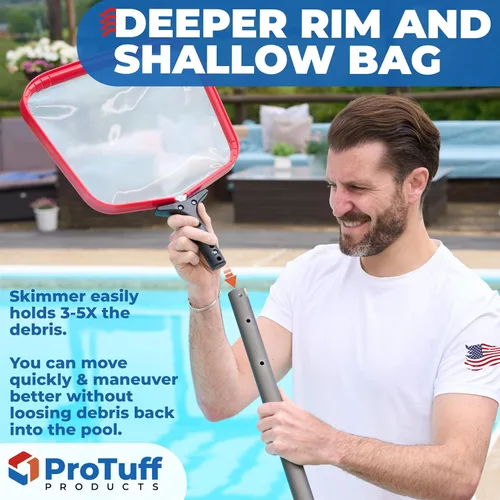 Vista 6 de ProTuff Red Recolectora Plana de Piscina – 2 Años de Reemplazo Gratuito Incondicional – Red Plana Resistente, Malla Fina para Hojas, Limo y Polen
