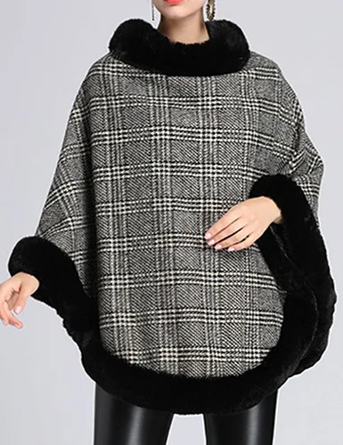 Vista 5 de Gihuo Capa de poncho a cuadros para mujer capa de chal de piel sintética de lujo