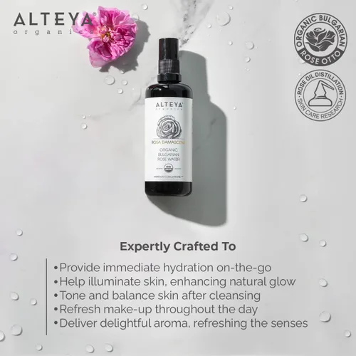 Vista 3 de Alteya - Tónico facial orgánico USDA de agua de rosas de alta potencia, 3000 rosas en una botella, 3.4 onzas líquidas/3.4 fl oz de agua pura de flor