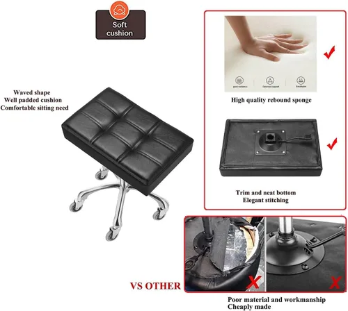Vista 3 de Kaleurrier Taburetes resistentes con ruedas, taburete ajustable sin respaldo de 400 libras, silla giratoria para superficie de altura de mostrador