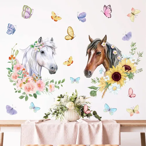 Vista 2 de Calcomanías de pared de caballos, calcomanías de animales de granja, calcomanías para despegar y pegar, decoración de caballo salvaje