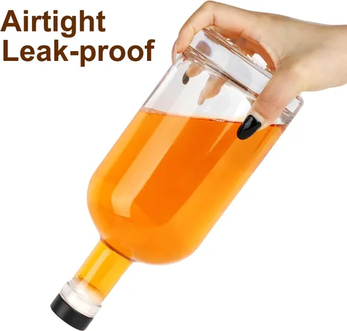 Vista 4 de GUANENA Paquete de 3 botellas de vidrio transparente de 33 onzas con tapas de corcho, botellas de licor de 33.8 fl oz Base pesada, botellas