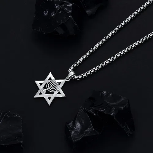 Vista 4 de PDTJMTG Collar judío de plata de ley con estrella de David para hombre