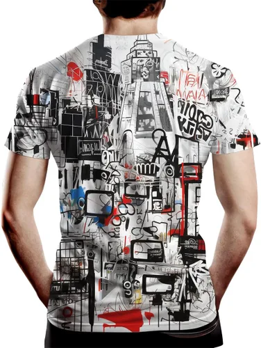 Vista 3 de Srcnhim Camiseta con marcadores de graffiti con letras callejeras para hombre, impresión 3D, camiseta gráfica de graffiti