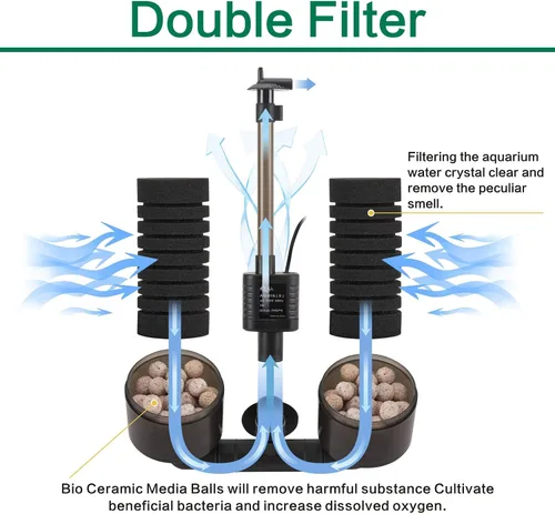 Vista 3 de AQQA Filtro de Esponja Eléctrico para Acuario, Filtro de Espuma Sumergible Silencioso de 3W/5W, Esponjas con Bolas de Medios Cerámicos Bio, Filtro