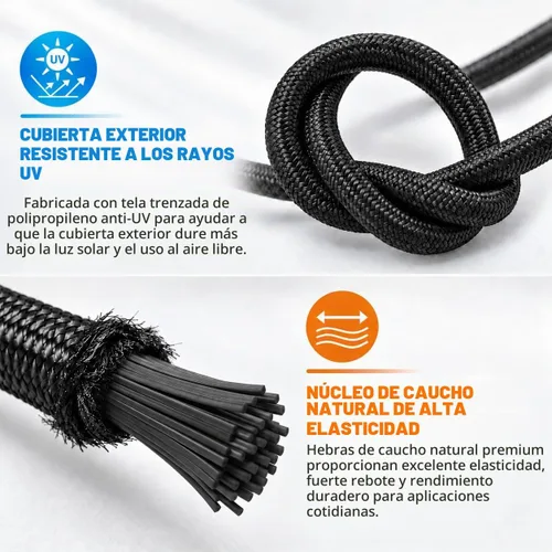 Vista 3 de Cuerda elástica de 1/4 pulgadas x 50 pies, cuerda elástica resistente a los Negro