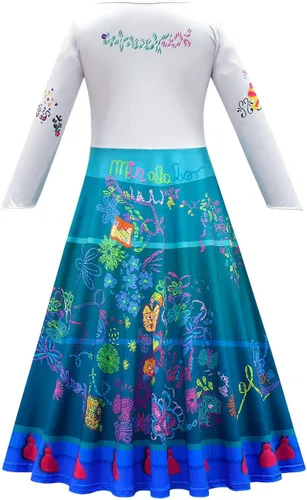 Vista 3 de Mirabel Costume Dress For Girls Isabela Madrigal Princess Cosplay Halloween Dress Up