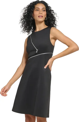 Vista 2 de DKNY womens Scuba Fit and Flare Dress With Zipper Detail