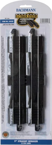 Vista 5 de Bachmann Trenes - RERAILER RECTO A PRESENTACIÓN E-Z 9" (2/tarjeta) - Riel de aleación de acero con plataforma negra - Escala HO