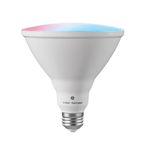 Vista 2 de GE Cync PAR38 Bombilla LED inteligente, reflector de exterior que cambia de color, compatible con Alexa y Google Home (paquete de 4)