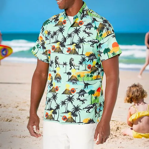 Vista 2 de Funny Guy Mugs Mens Hawaiian Print Button Down Short Sleeve Shirt