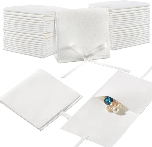 Vista 11 de Lothee 40 piezas de bolsa de joyería de microfibra de 8x8 cm, bolsas de regalo pequeñas de lujo con lazo de microfibra para embalaje de pulseras