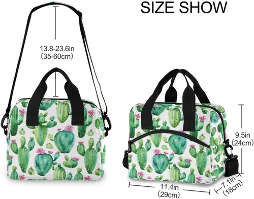 Vista 2 de Lonchera con diseño de cactus de acuarela, plantas tropicales, cactus, flores, bolsa de almuerzo aislada, congelable, kit de bolsa térmica