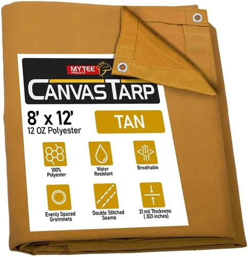 Vista 75 de Mytee Products Lona de lona marrón oscuro de 6 x 8 pies de 12 onzas, resistente al agua y transpirable, lonas resistentes, cubierta de lona Marrón