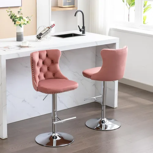 Vista 10 de PacknWood Acosure Taburetes de bar giratorios de terciopelo dorado con altura de asiento ajustable de 25 a 33 pulgadas con cómodo acolchonado
